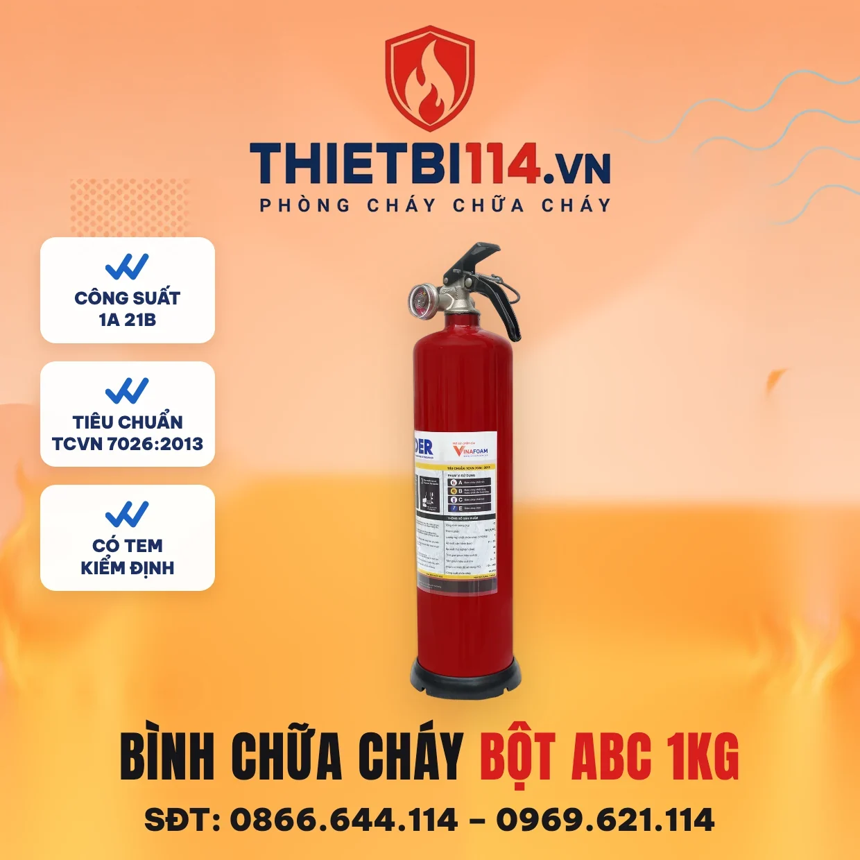 Bình bột chữa cháy 1kg VP1 - Vinafoam có kiểm định/lưu thông Bình bột chữa cháy 1kg VP1 – ảnh sản phẩm Vinafoam