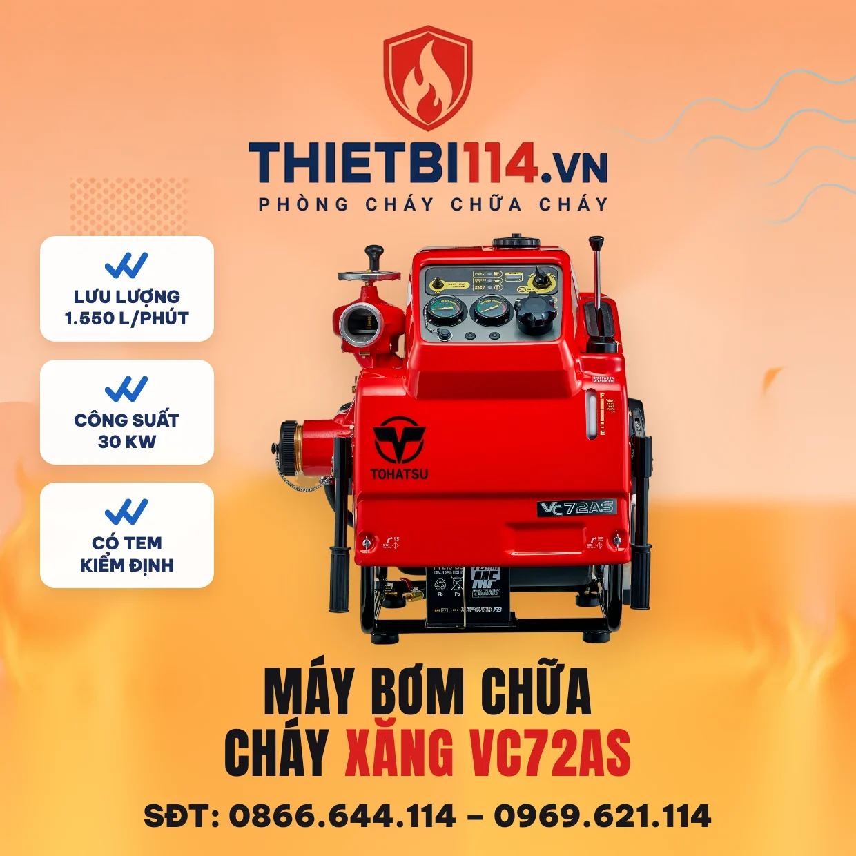 Máy bơm chữa cháy động cơ xăng VC72 30kW - Tohatsu có kiểm định/lưu thông Máy bơm chữa cháy động cơ xăng VC72 30kW – ảnh chính hãng Tohatsu