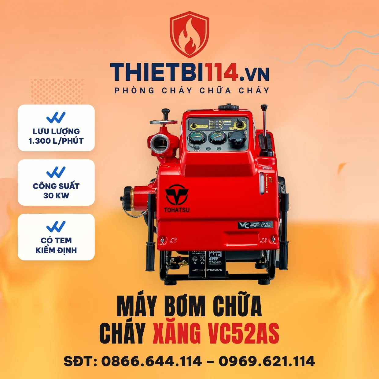 Máy bơm chữa cháy động cơ xăng VC52 30kW - Tohatsu có kiểm định/lưu thông Máy bơm chữa cháy động cơ xăng VC52 30kW – ảnh chính hãng Tohatsu