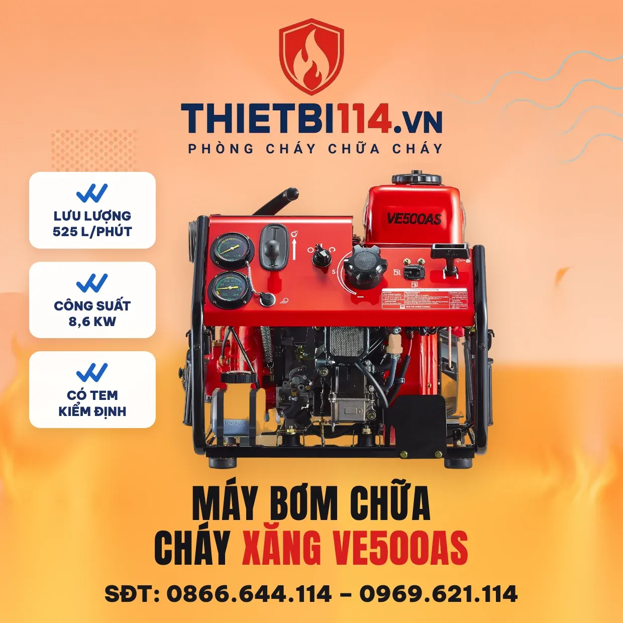 Máy bơm chữa cháy động cơ xăng VE500AS 8.6kW - Tohatsu có kiểm định/lưu thông Máy bơm chữa cháy động cơ xăng VE500AS 8.6kW – ảnh chính hãng Tohatsu