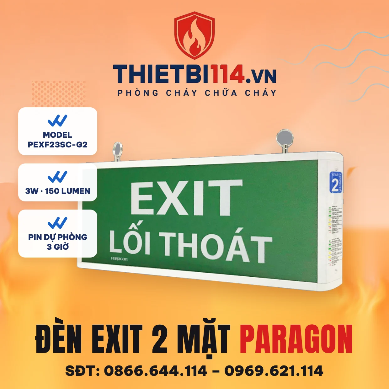 cover-den-exit-2-mat-chi-1-huong-paragon-pexf23sc-g2-v2 Đèn exit 2 mặt Paragon PEXF23SC-G2