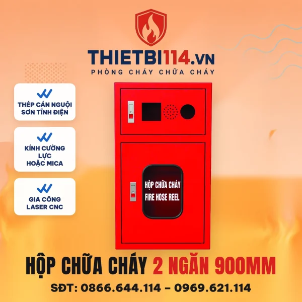 Hộp chữa cháy 900x500x180 tích hợp 2 ngăn lăng vòi xưởng gia công