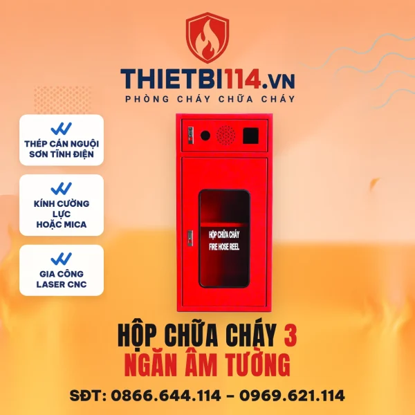 Hộp chữa cháy 3 ngăn âm tường 1200x500x180x1.2mm