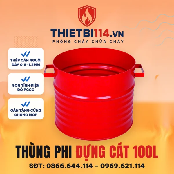 Thùng phi đựng cát chữa cháy 100L có quai xách xưởng gia công