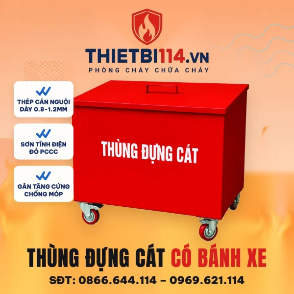 Thùng đựng cát chữa cháy có bánh xe đẩy 1000x1000x500 xưởng gia công