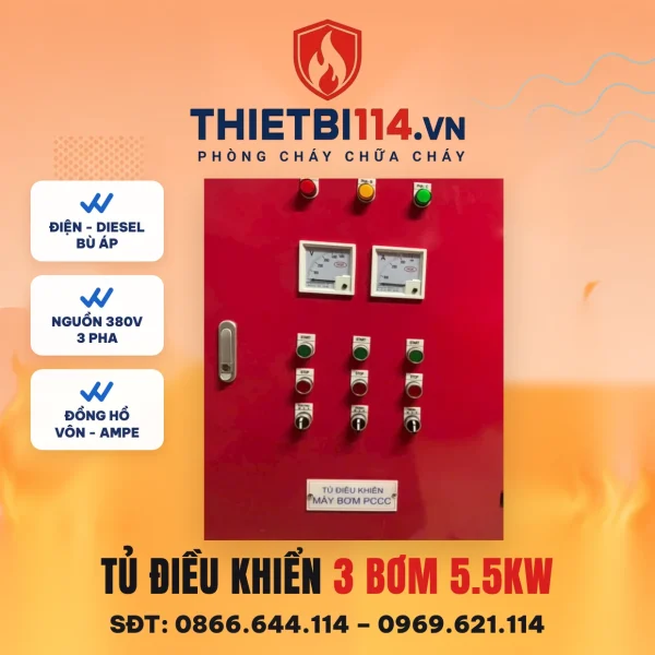 Tủ điều khiển 3 bơm 5,5kW (điện + diesel + bù áp) – ảnh bìa thietbi114.vn