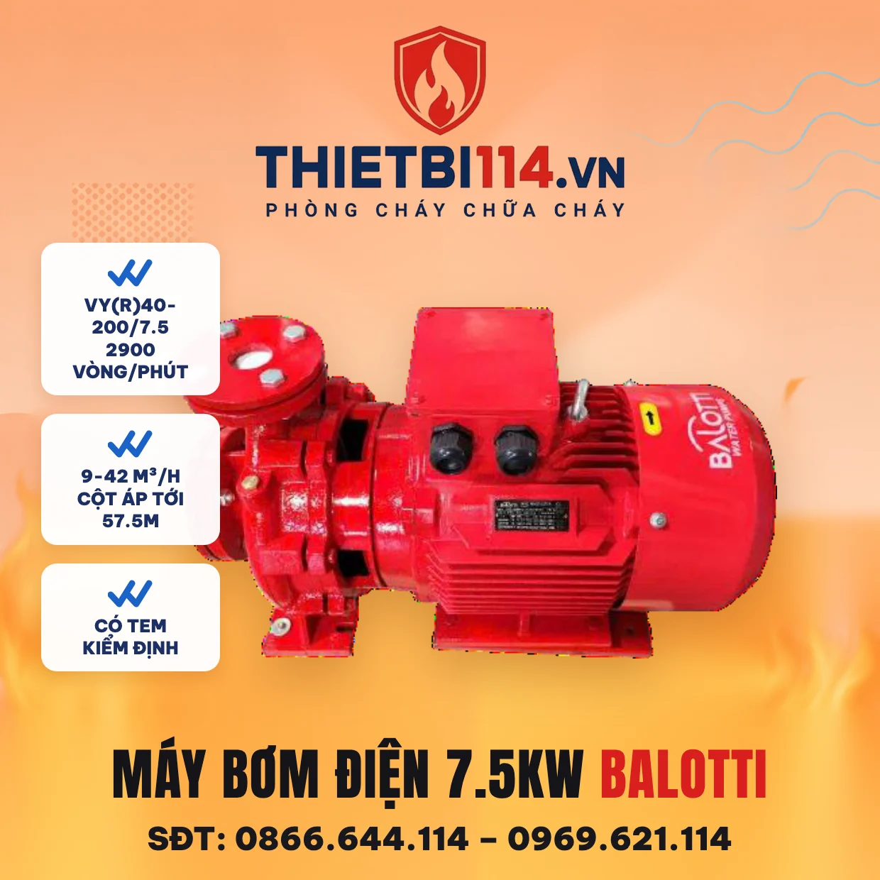 Máy bơm điện 7,5kW - Balotti có kiểm định/lưu thông