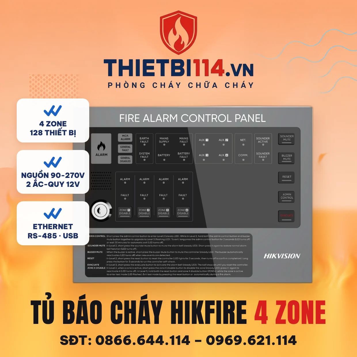 Tủ Báo Cháy Hikfire 4 Zone Tủ Báo Cháy Hikfire 4 Zone