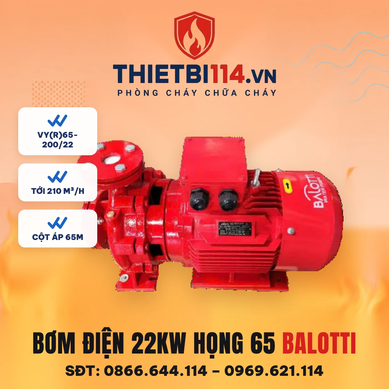 Máy bơm điện 22kW (họng 65) - Balotti có kiểm định/lưu thông