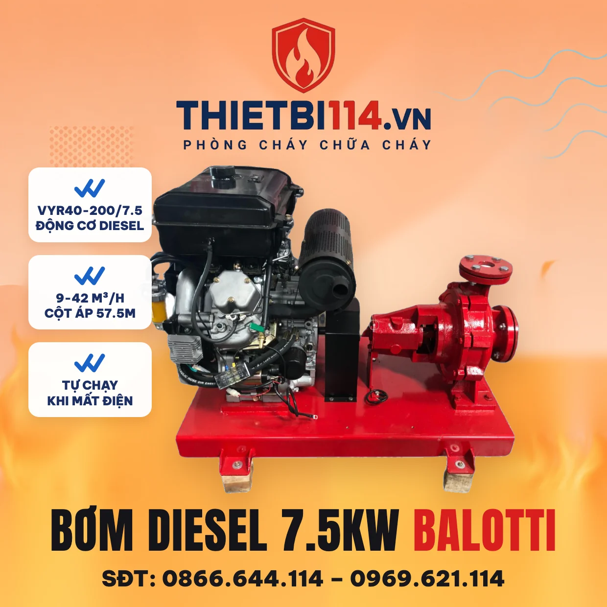Máy bơm diesel 8,5kW - Balotti có kiểm định/lưu thông
