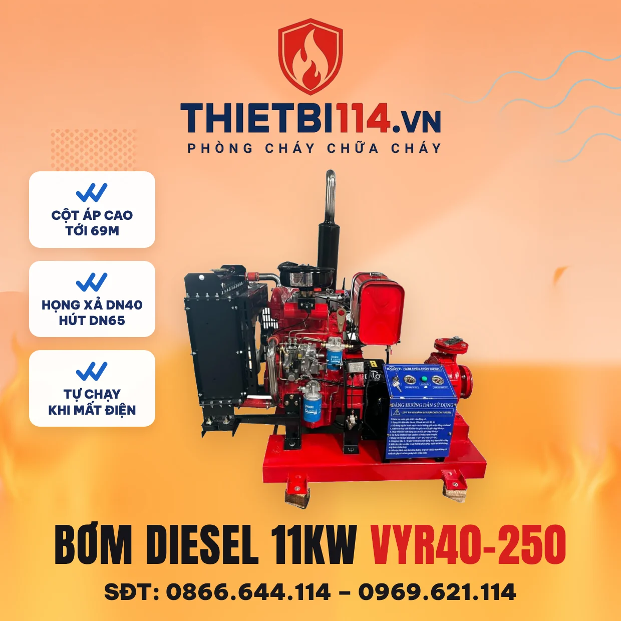 Máy bơm diesel 11kW (VYR40-250/11) - Balotti có kiểm định/lưu thông