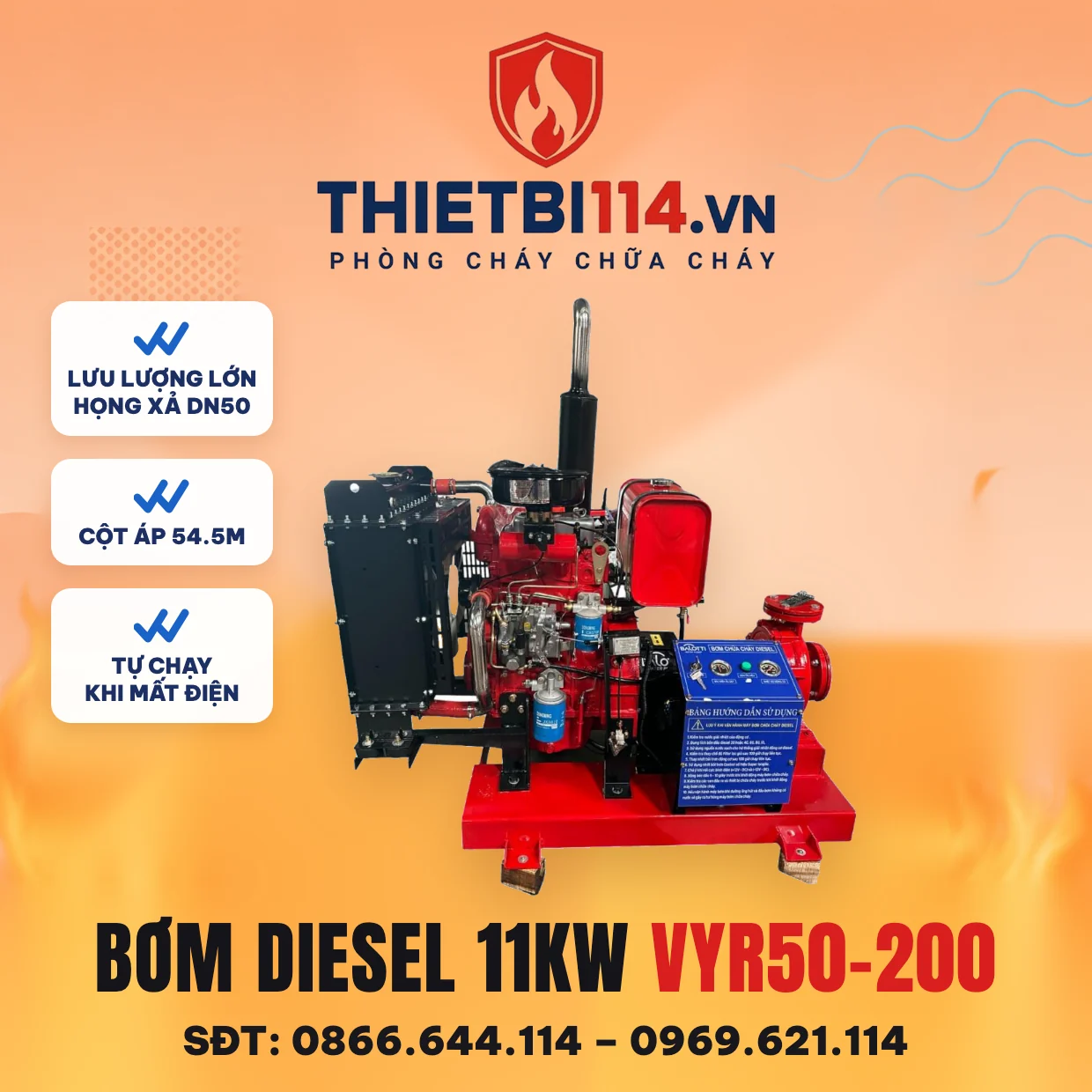 Máy bơm diesel 11kW (VYR50-200/11) - Balotti có kiểm định/lưu thông