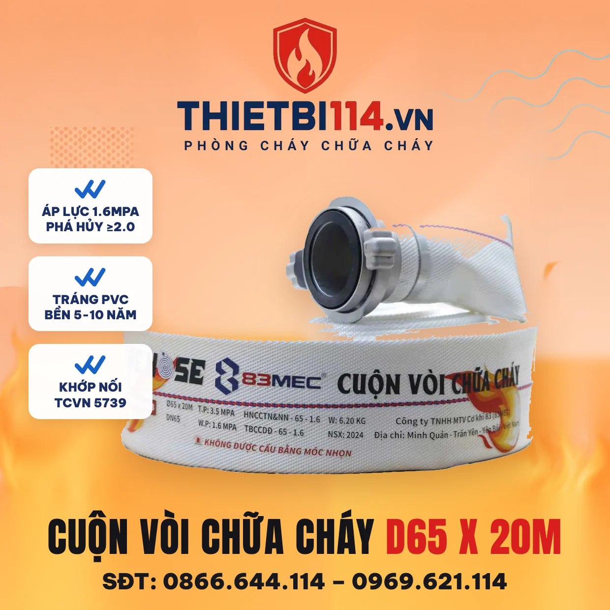 Cuộn Vòi Chữa Cháy D65 X 20M Cuộn Vòi Chữa Cháy D65 X 20M