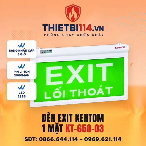 Đèn exit 1 mặt hướng lên, KT-650-03 – ảnh sản phẩm Kentom