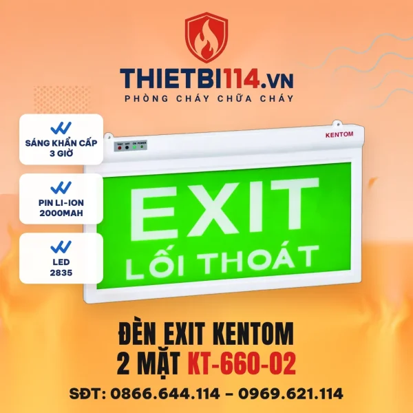 Đèn exit 2 mặt chỉ 1 hướng phải, KT-660-02 – ảnh sản phẩm Kentom