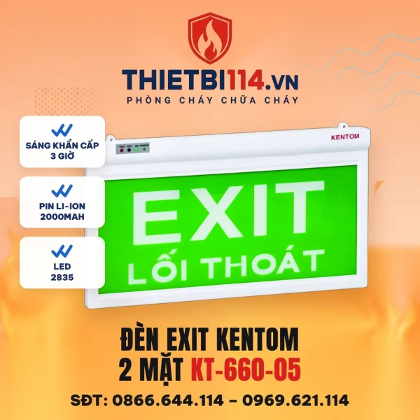 Đèn exit 2 mặt chỉ hướng 2 hướng sang 2 bên KT-660-05 – ảnh sản phẩm Kentom