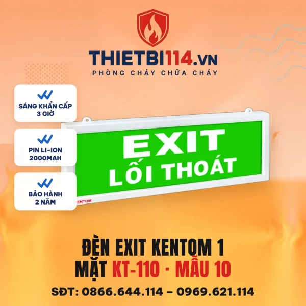 Đèn exit 1 mặt không hướng KT110 MS10 – ảnh sản phẩm Kentom