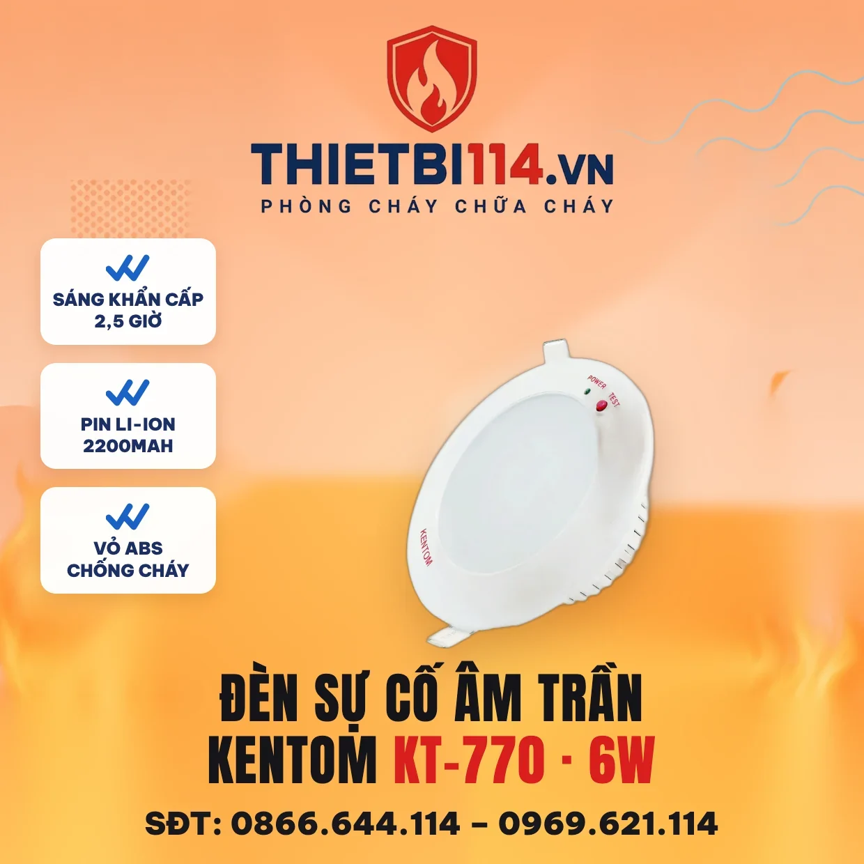 Đèn sự cố âm trần KT-770(6W) - Kentom Đèn sự cố âm trần KT-770(6W) – ảnh sản phẩm Kentom