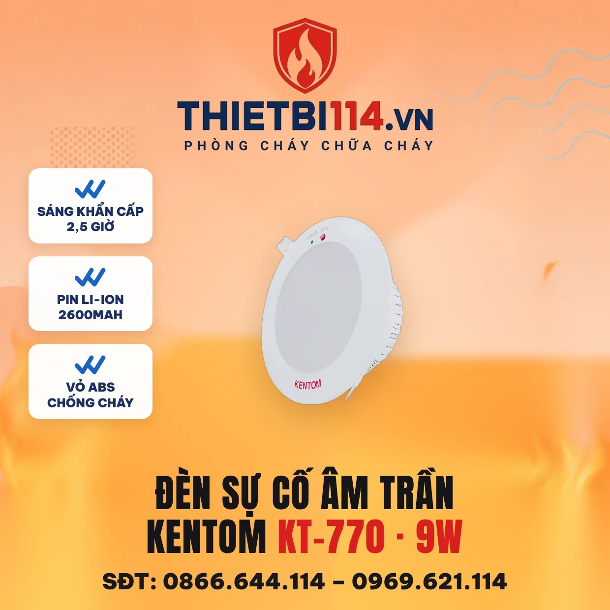 Đèn sự cố âm trần KT-770(9W) - Kentom Đèn sự cố âm trần KT-770(9W) – ảnh sản phẩm Kentom