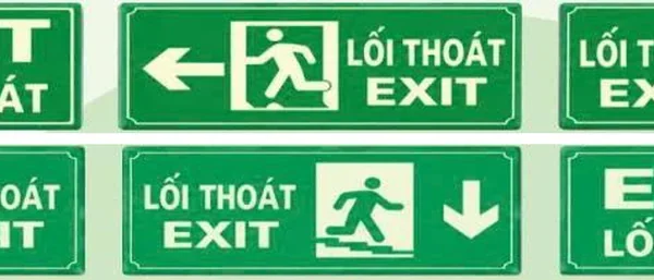 Các mẫu biển exit dạ quang 15x35cm chỉ hướng trái, phải, thẳng