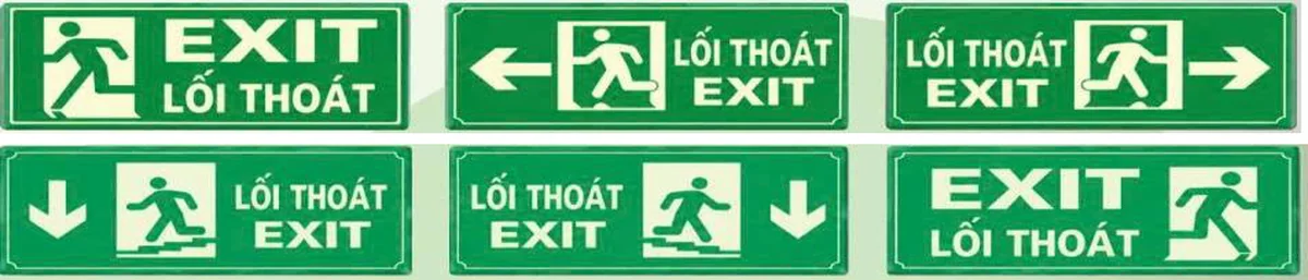 Biển exit dạ quang tự phát sáng Các mẫu biển exit dạ quang 15x35cm chỉ hướng trái, phải, thẳng