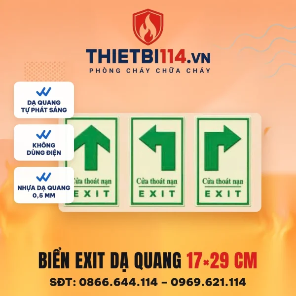 Biển Exit dạ quang nền xanh 17x29cm – ảnh sản phẩm