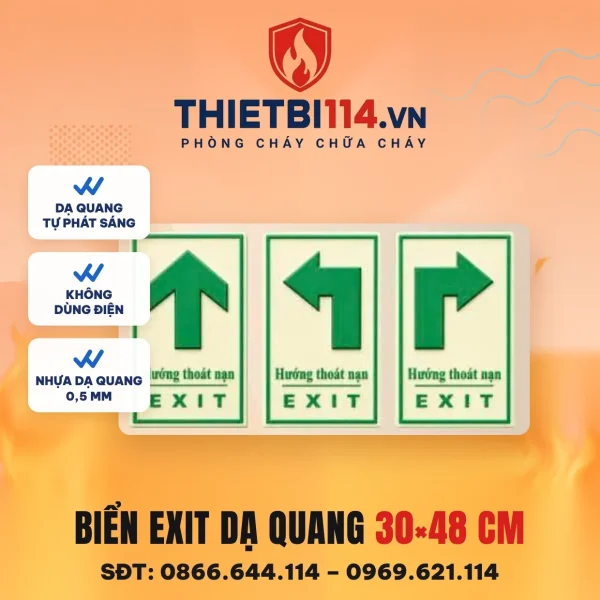 Biển Exit dạ quang nền xanh 30x48cm – ảnh sản phẩm