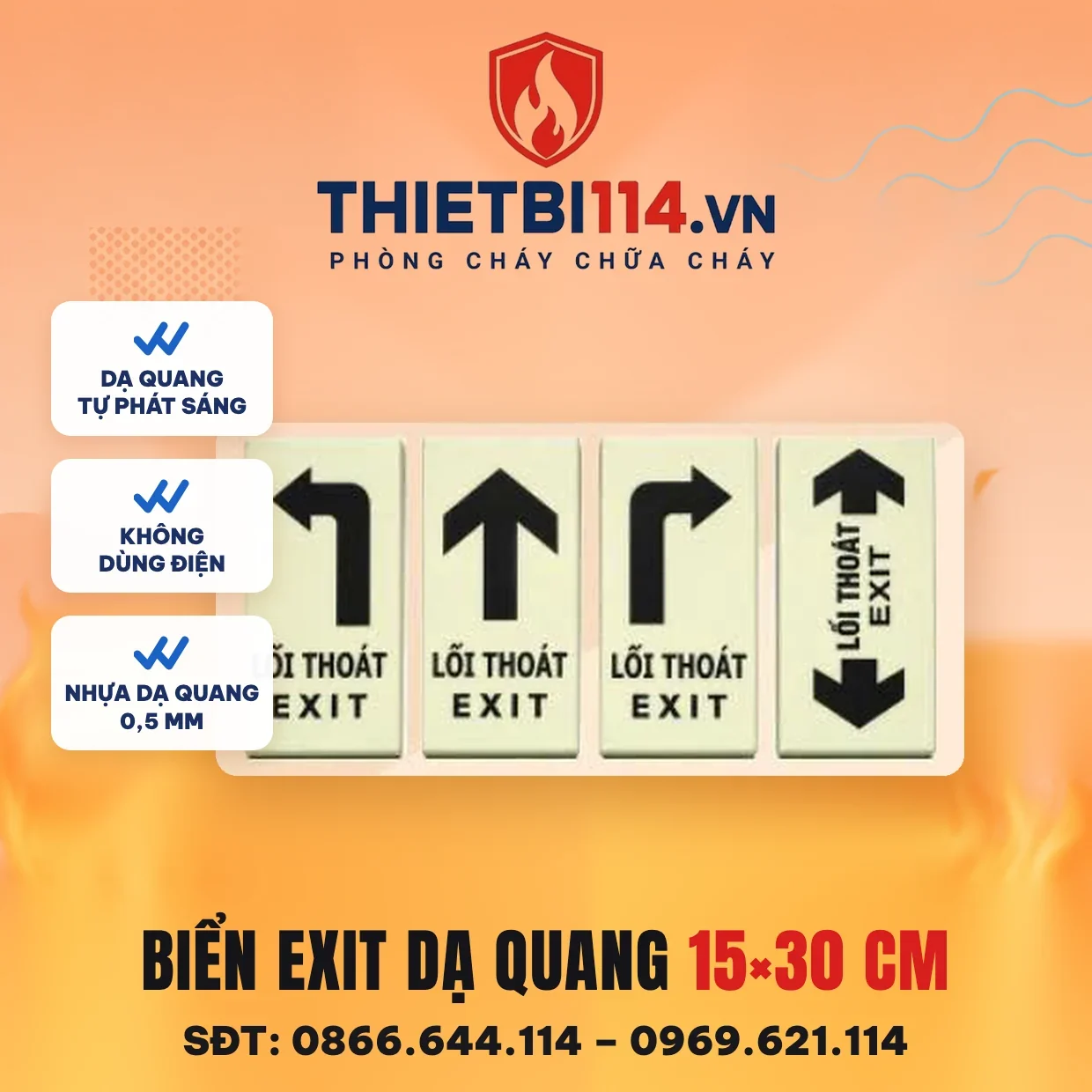 Biển Exit dạ quang 15x30cm (chỉ thẳng/trái/phải/2 chiều) Biển Exit dạ quang 15x30cm – ảnh sản phẩm