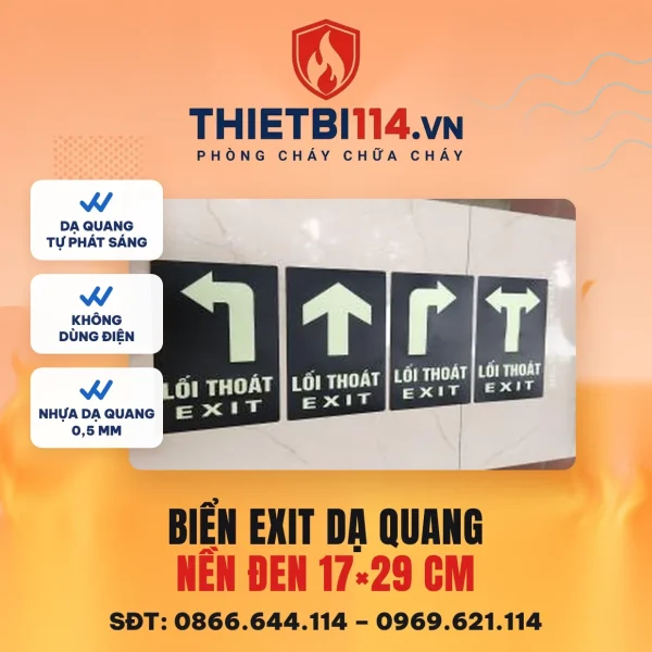 Biển Exit dạ quang nền đen 17x29cm – ảnh sản phẩm