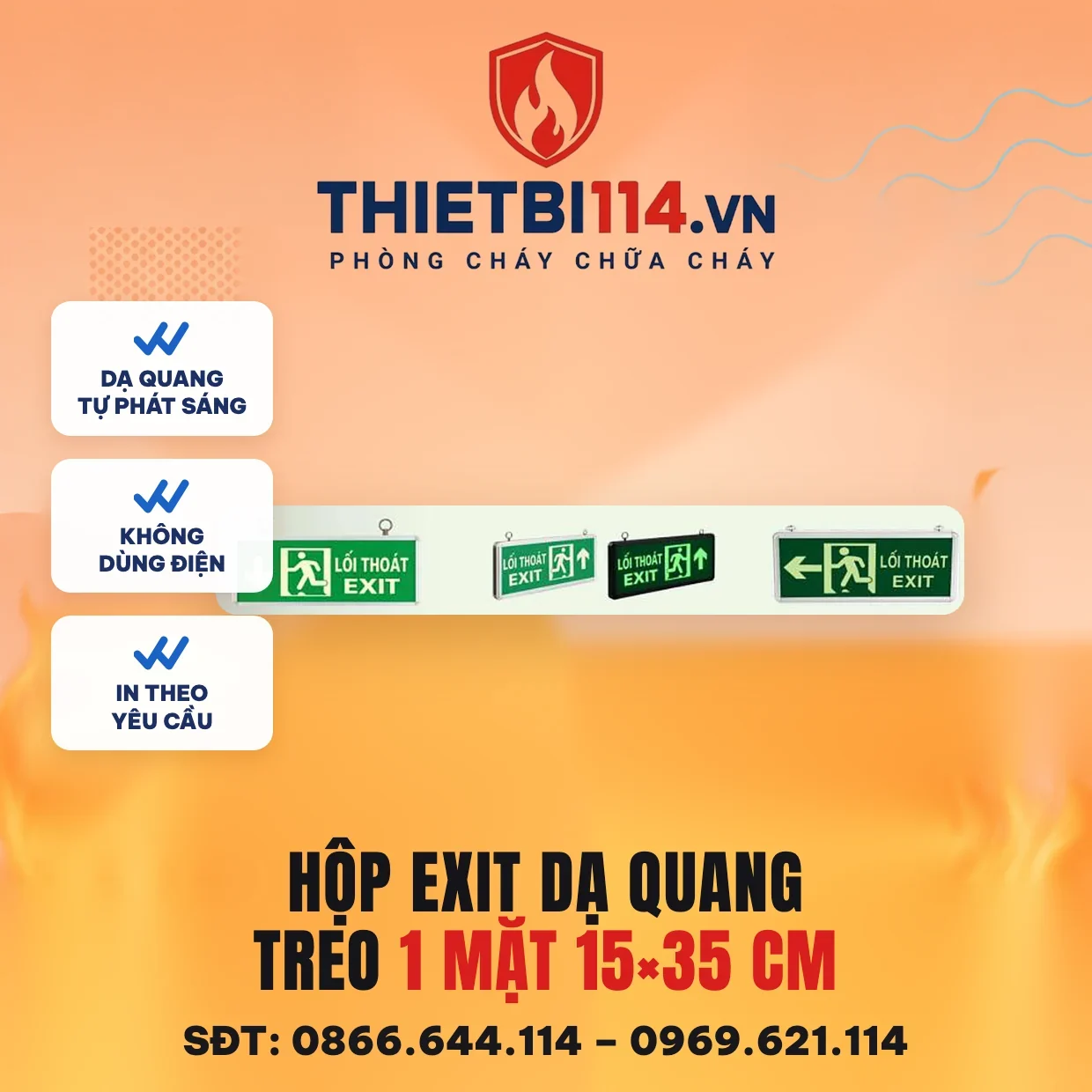 Hộp Exit dạ quang treo 15x35cm 1 mặt (chỉ thẳng/trái/phải) Hộp Exit dạ quang treo 15x35cm 1 mặt – ảnh sản phẩm