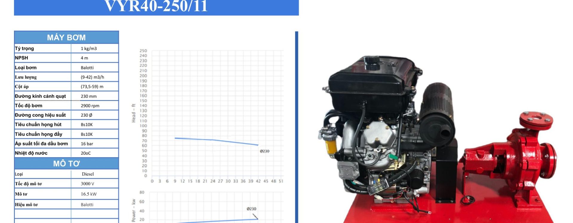 Đường đặc tính VYR40-250/11 theo catalogue Balotti