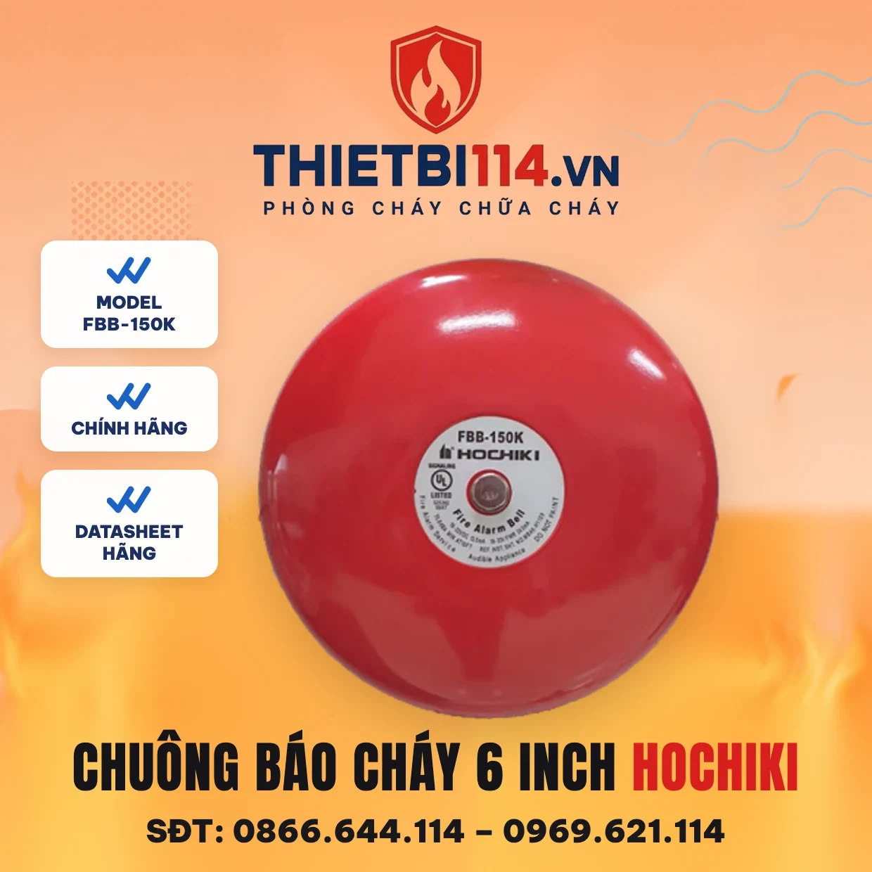 Chuông báo cháy UL 6 inch FBB-150K Hochiki Chuông báo cháy UL 6 inch FBB-150K Hochiki