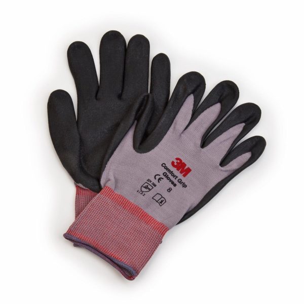 Đôi găng tay 3M Comfort Grip lót nylon xám, lòng bàn tay phủ bọt nitrile đen