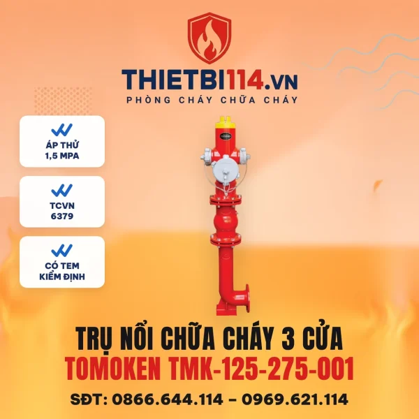 Trụ chữa cháy 3 cửa TMK-125-275-001 – ảnh sản phẩm Tomoken