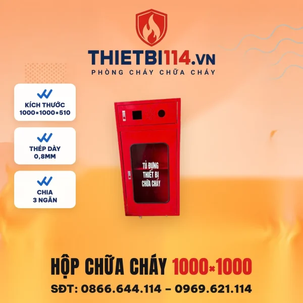 Hộp chữa cháy 1000x1000x510x0.8mm sơn xanh có bánh xe chia 3 ngăn – ảnh sản phẩm