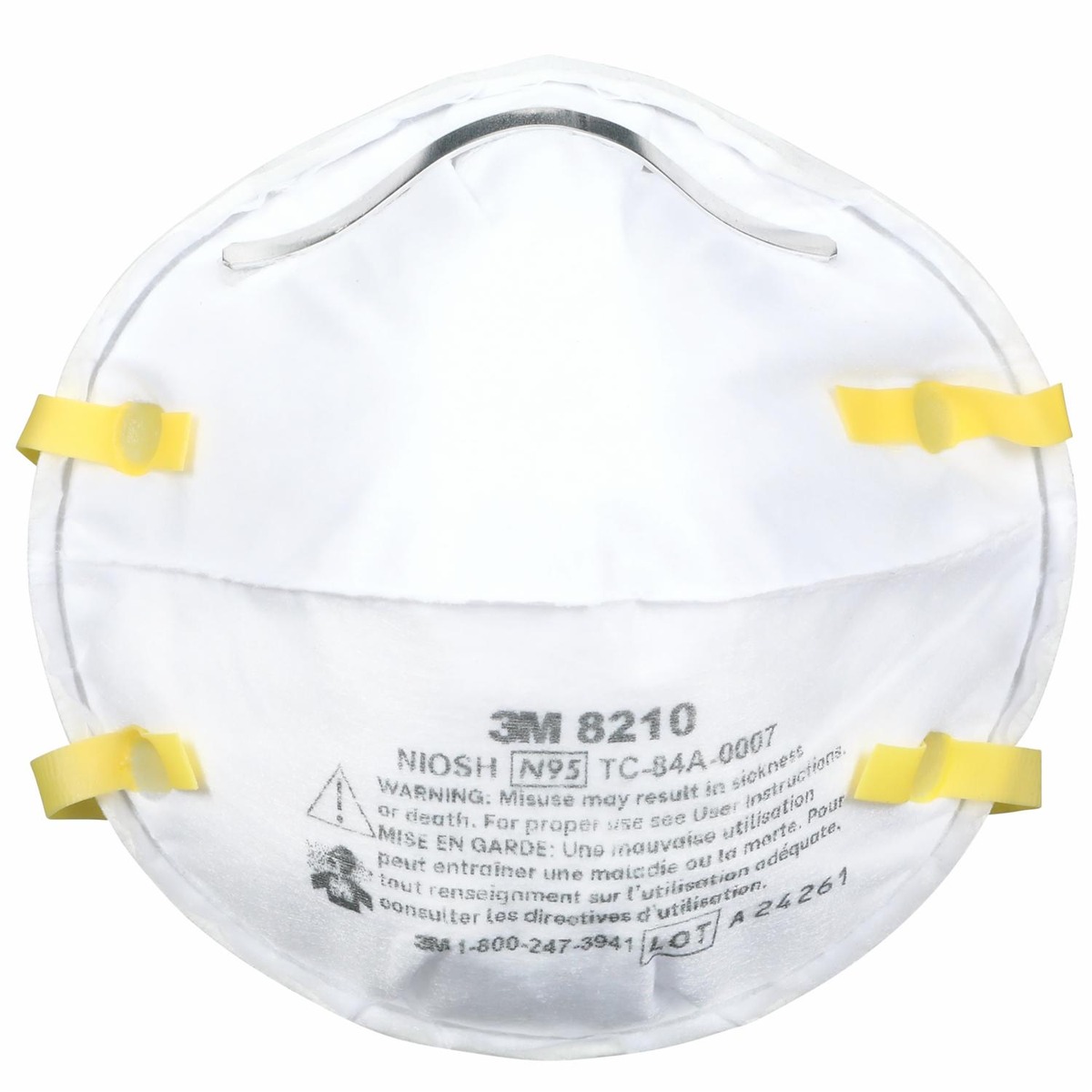 Khẩu trang 3M 8210 dạng cốc, quai vàng, nhãn NIOSH N95 TC-84A-0007 Khẩu trang 3M 8210 dạng cốc, quai vàng, nhãn NIOSH N95 TC-84A-0007