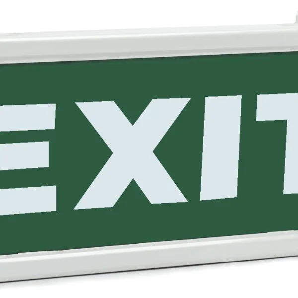 Thân đèn exit Kentom vỏ trắng, mặt biển xanh và 3 đèn báo trạng thái