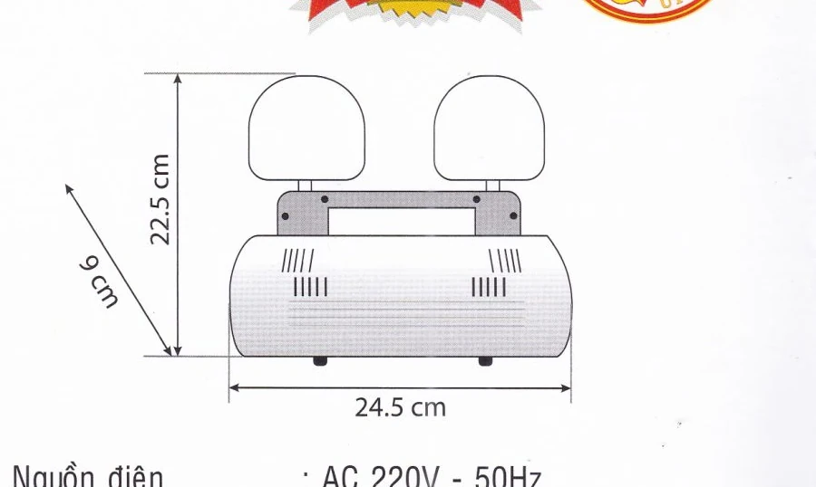 Bản vẽ kích thước Kentom KT-402 Bản vẽ kích thước đèn sự cố Kentom KT-402: 24,5 x 22,5 x 9 cm