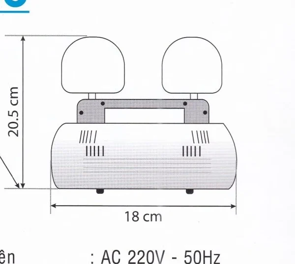 Bản vẽ kích thước đèn sự cố Kentom KT-403: 18 x 20,5 x 9 cm