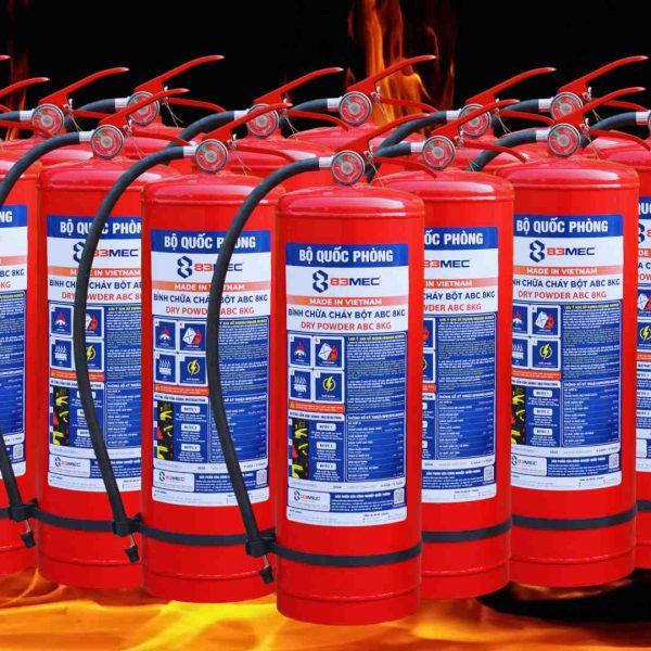 Lô bình chữa cháy bột ABC 8kg 83MEC Bộ Quốc Phòng xếp hàng, ảnh nhà sản xuất