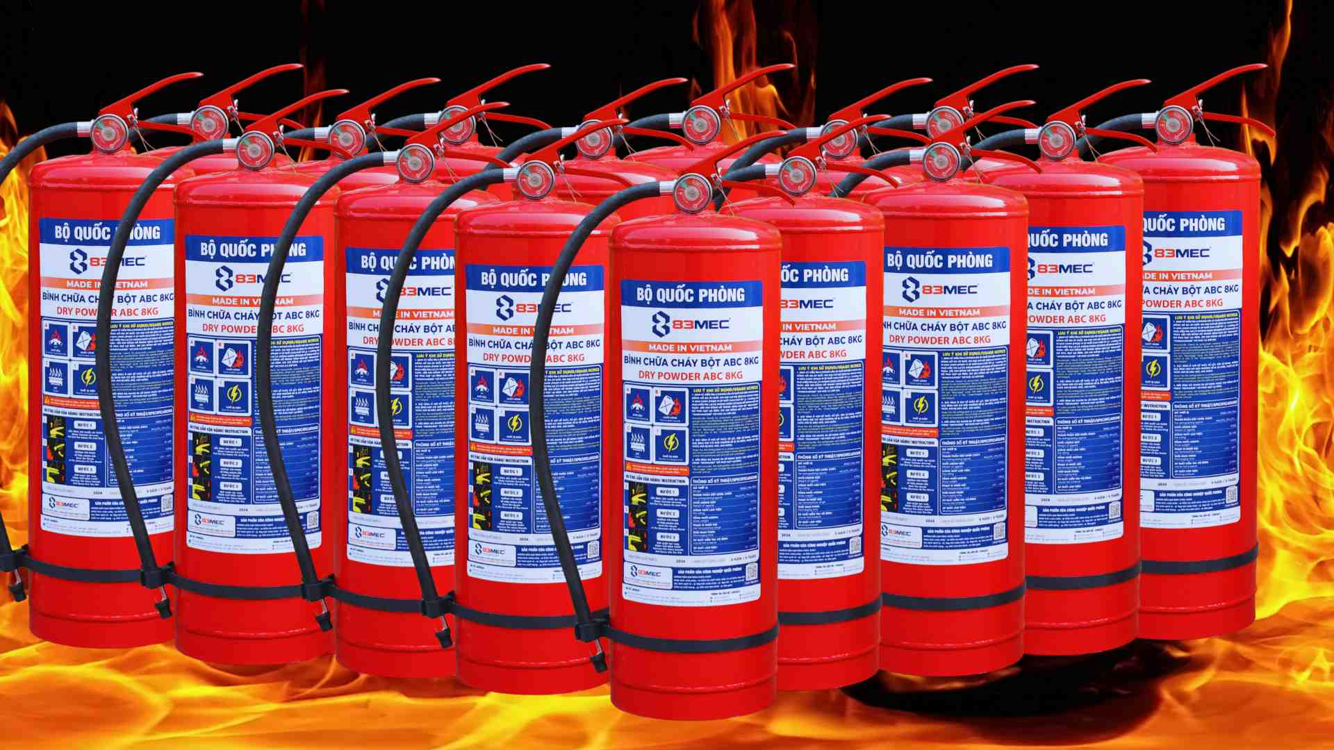 Bình chữa cháy bột ABC 8kg - 83 Mec BQP có kiểm định/lưu thông Lô bình chữa cháy bột ABC 8kg 83MEC Bộ Quốc Phòng xếp hàng, ảnh nhà sản xuất