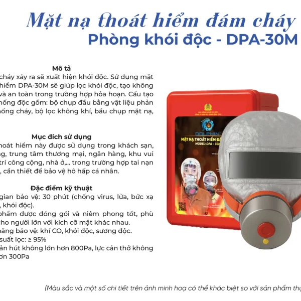 Trang catalogue Dolphin giới thiệu mặt nạ thoát hiểm Dolphin DPA-30M và bảng thông số kỹ thuật