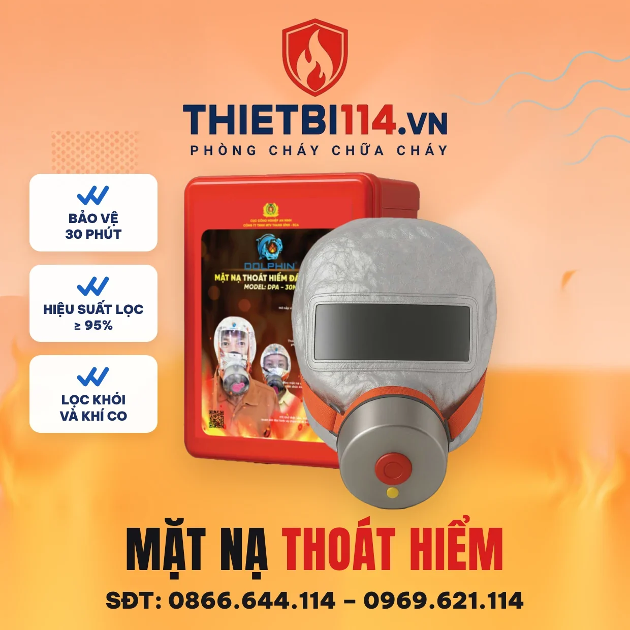 Mặt nạ chống độc thoát hiểm màu đỏ (DPA-30M) - Dolphin Mặt nạ thoát hiểm Dolphin DPA-30M – ảnh bìa Thietbi114