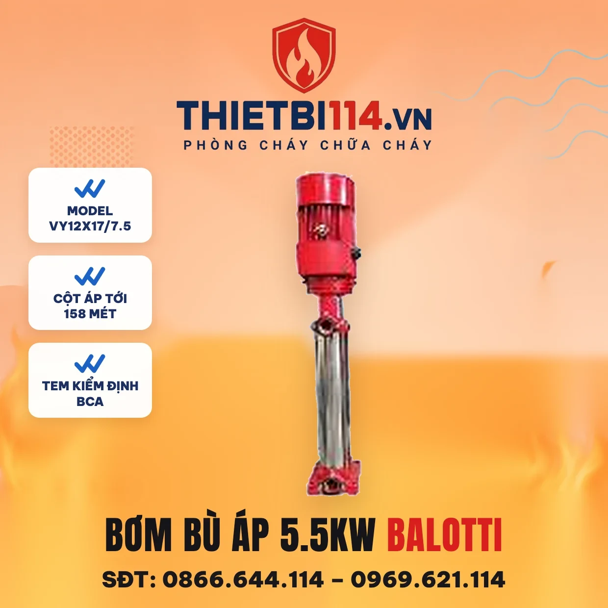 Máy bơm bù áp trục đứng đa tầng cánh Balotti VY12x17/7.5 5,5 kW vỏ inox