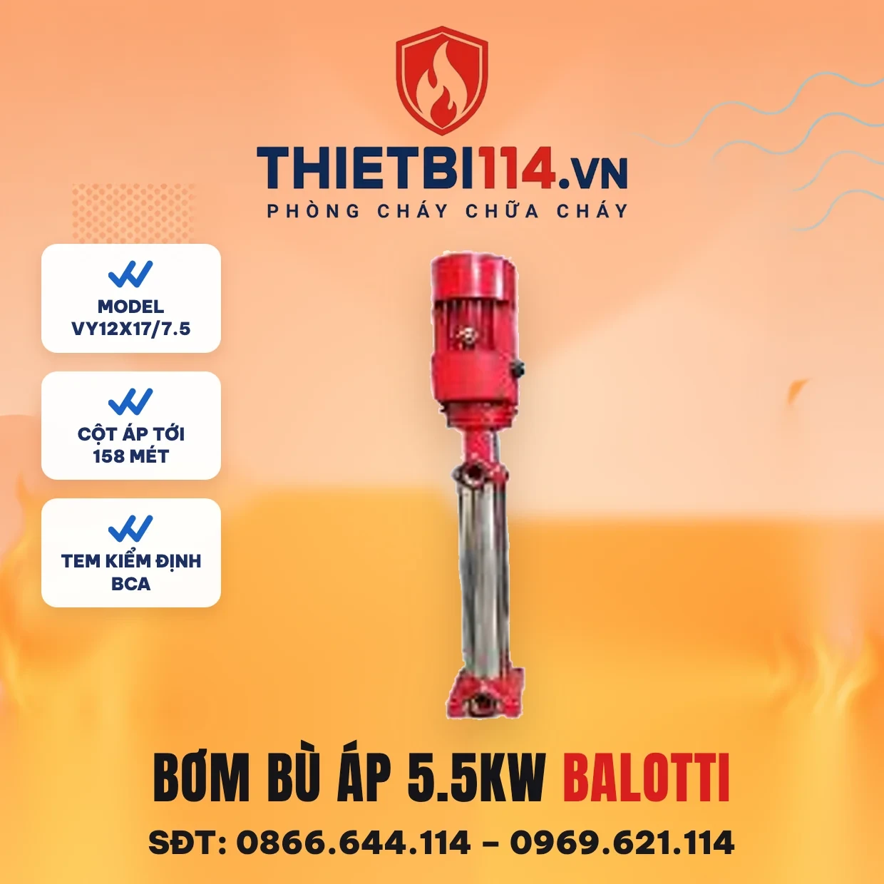 Máy bơm bù áp 5.5kW Balotti VY12x17/7.5 trục đứng Máy bơm bù áp 5.5kW Balotti VY12x17/7.5 trục đứng