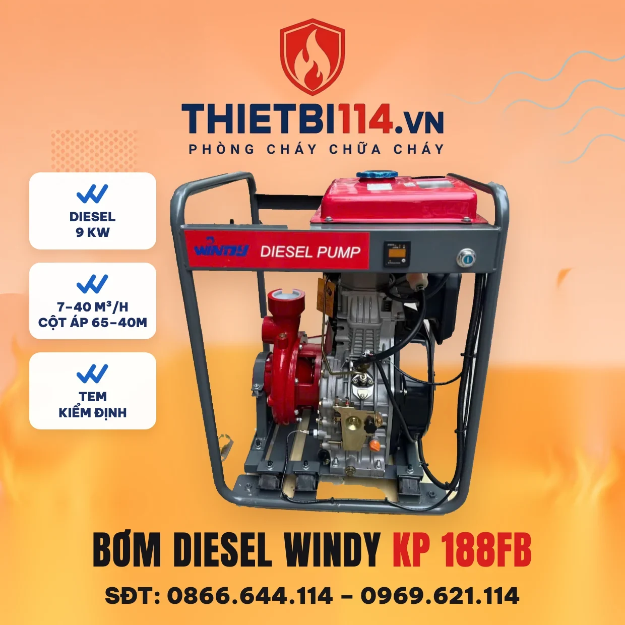 Máy bơm chữa cháy diesel Windy KP 188FB 9kW Máy bơm chữa cháy diesel Windy KP 188FB 9kW