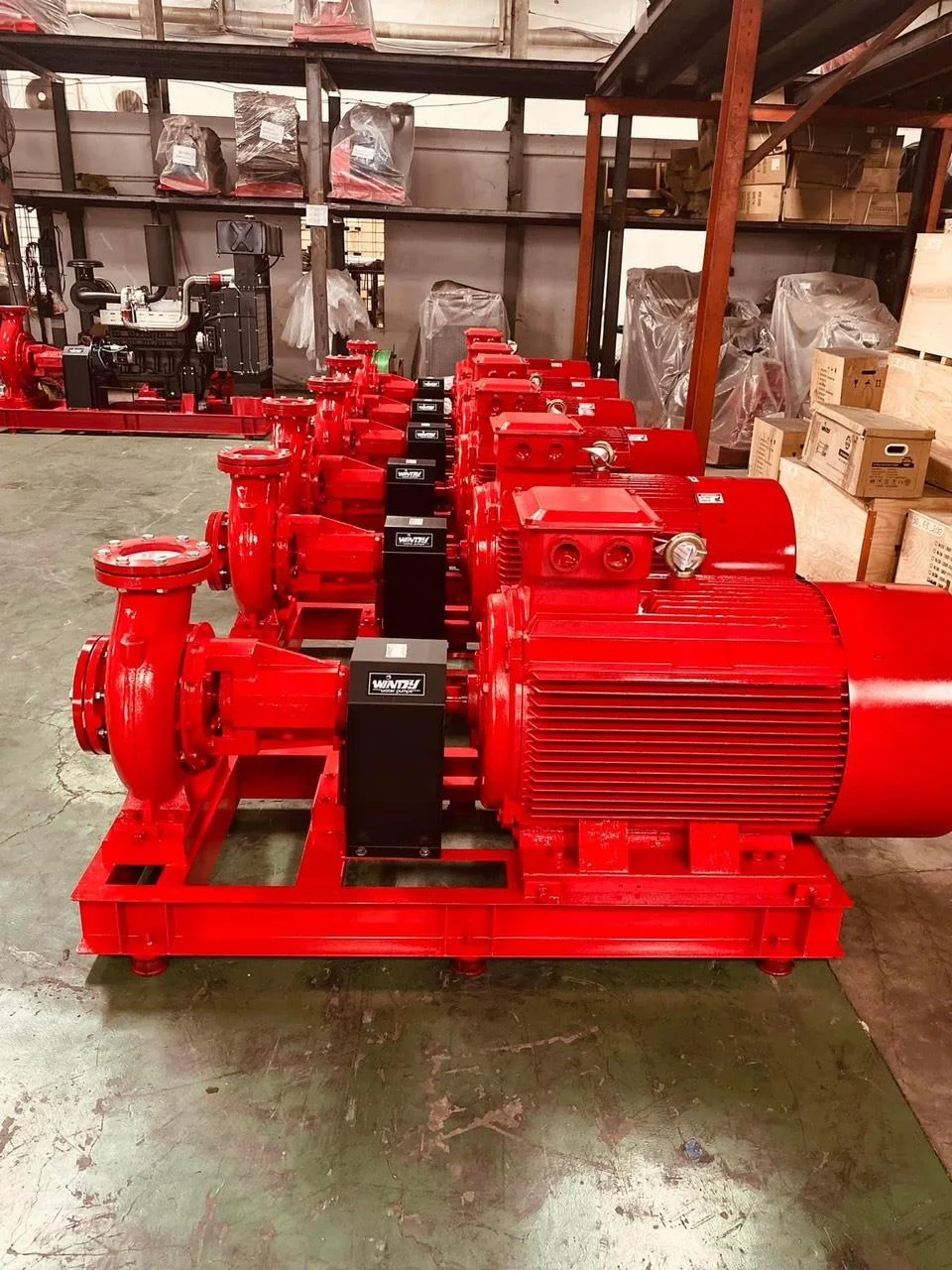 Máy bơm đầu rời Windy trên bệ thép tại xưởng Khải Phát, ảnh catalogue 2023