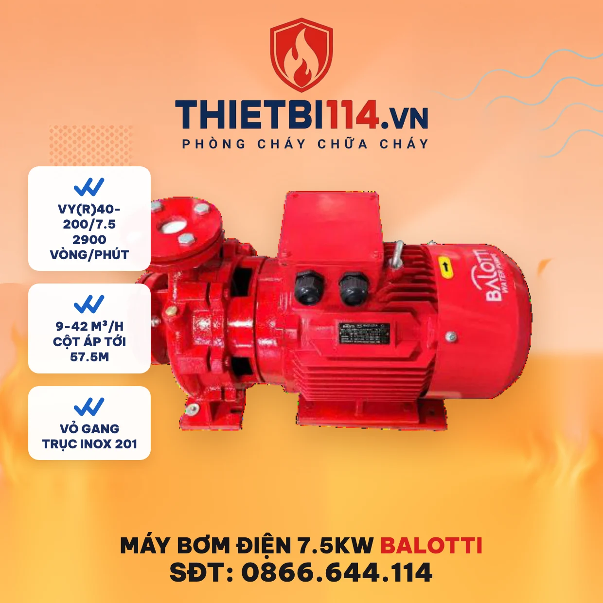 Máy bơm điện Balotti VY40-200/7.5 7,5 kW đầu liền thân gang sơn đỏ