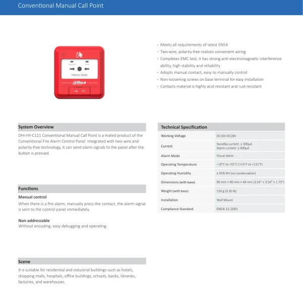Datasheet chính hãng nút ấn khẩn Dahua DHI-HY-C121