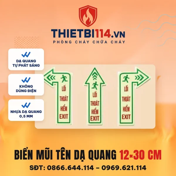 Biển mũi tên lối thoát dạ quang 12x30cm – ảnh sản phẩm